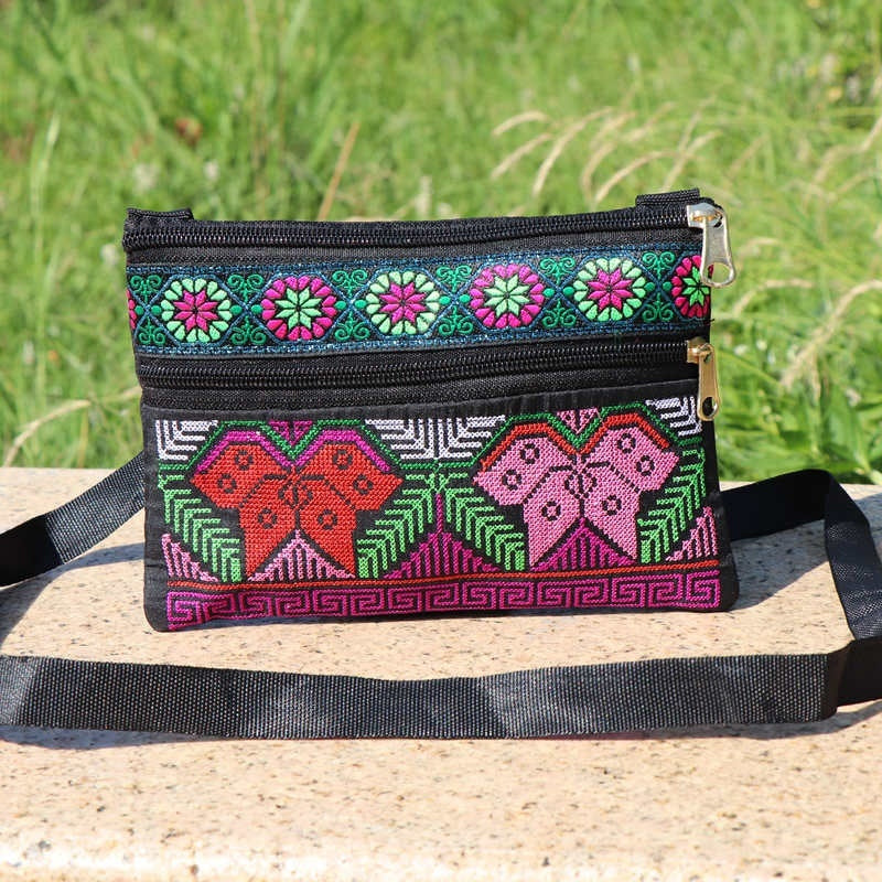Shoulder Crossbody Bag - Double-layer Zipper Embroidered Women's Bag