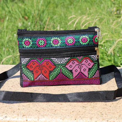 Shoulder Crossbody Bag - Double-layer Zipper Embroidered Women's Bag