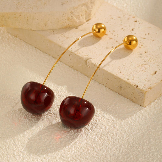 Cherry-shaped Stainless Steel Earrings - Creative Fruit Ball Design
