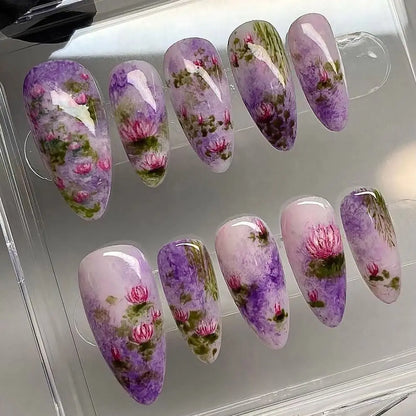 24/30PCS Reusable 3D Effect False Nail Green Ripple Glitter Press on Nails Full Cover Pink Bow Nail Tips for Women Girl