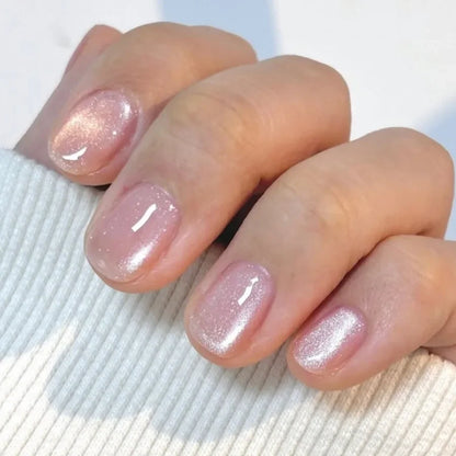 Purple Cat Eye Fake Nails Square Head French Ballet Nails Short Press on Nails