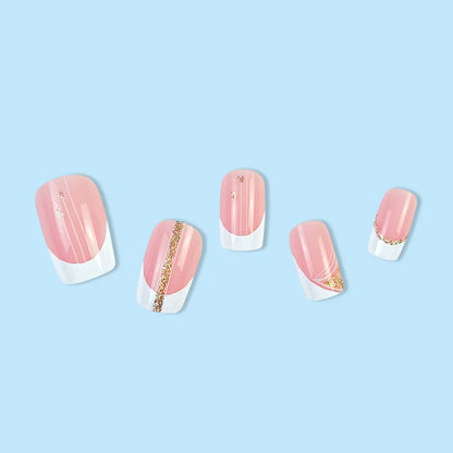 White French Press on Nails Gold Glitter Line.