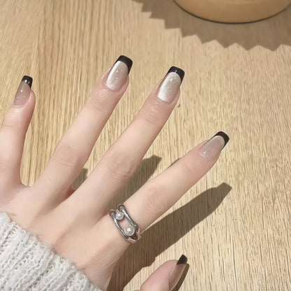24/30PCS/BOX Cat Eyes False Nail 3D Bow Ripple Love Pearl Press on Nails Simple French Lines with Jelly Stickers Nail Tips