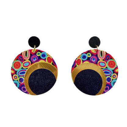 Wooden Printed Round Color Large Earrings