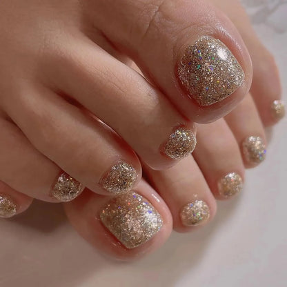 Summer Glitter Pure White Aurora Pearlescent Solid Color Cat Eye Fake Toenails Art Toe Nails False Nails Press on Nails Toenails