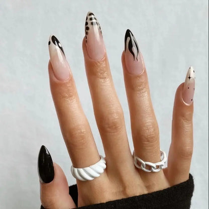 24Pcs Long Almond False Nails Various Styles French Press On Nails Newest Fake Nails DIY Manicure Detachable Nail Tips