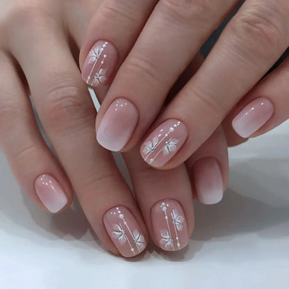 Naked Pink French White Side False Nails Short Simple Nail Beauty Press on  Nails
