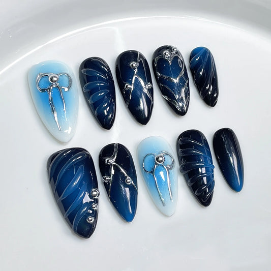 Summer Handmade Press on Nails Wearable Beach Seashell Design Long Almond