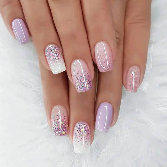 Nails with Rhinestone Sweet Cool Ballet Press on Nails Full Cover Acrylic Manicure Tips