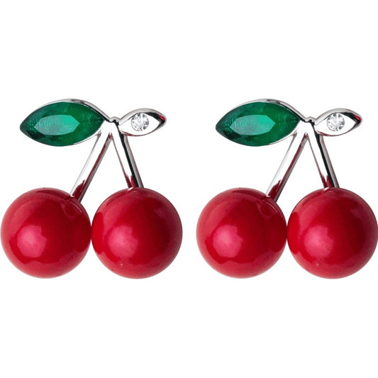S925 Sterling Silver Cherry Earrings - Red Shell Pearl Jewelry USA