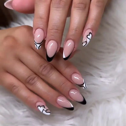 24Pcs Long Almond False Nails Various Styles French Press On Nails Newest Fake Nails DIY Manicure Detachable Nail Tips
