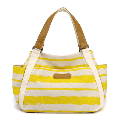 Canvas Striped Handbag - Large Capacity Outdoor Shoulder Storage Bag