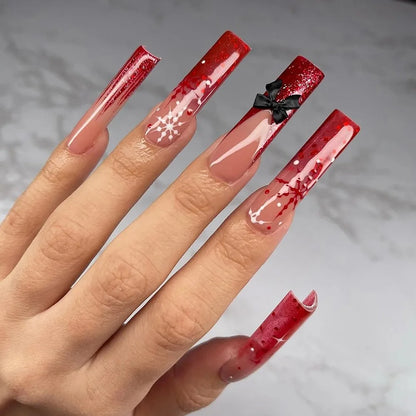 24/30PCS/BOX Cat Eyes False Nail 3D Bow Ripple Love Pearl Press on Nails Simple French Lines with Jelly Stickers Nail Tips