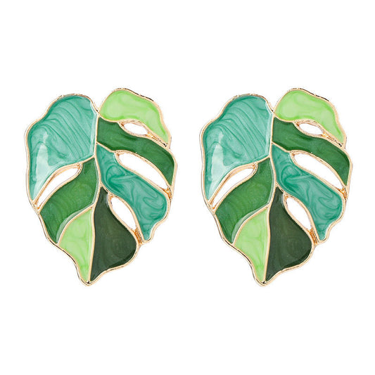 Alloy Dripping Leaf-shaped Earrings - Girlish Nature Statement Jewelry USA