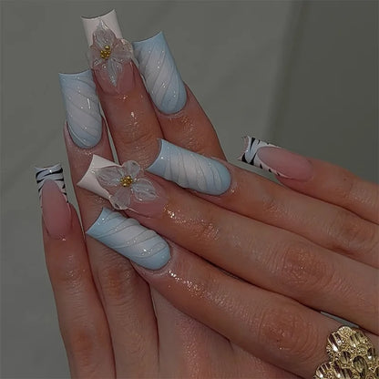 Sweet Medium Square False Nails with Glue Blush Pink Flowers Fake Nails  Press on Nails