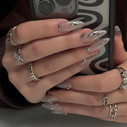 24Pcs Long Almond False Nails Various Styles French Press On Nails Newest Fake Nails DIY Manicure Detachable Nail Tips