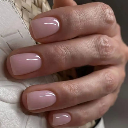 Naked Pink French White Side False Nails Short Simple Nail Beauty Press on  Nails
