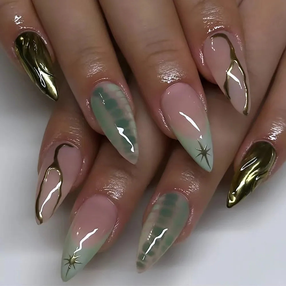 24/30PCS/BOX Cat Eyes False Nail 3D Bow Ripple Love Pearl Press on Nails Simple French Lines with Jelly Stickers Nail Tips