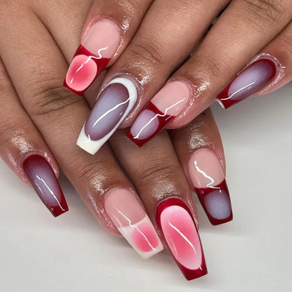 24/30PCS/BOX Cat Eyes False Nail 3D Bow Ripple Love Pearl Press on Nails Simple French Lines with Jelly Stickers Nail Tips