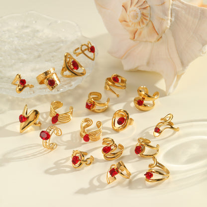 Red Zircon Ring - Titanium Steel Open-end Bold Geometric Design