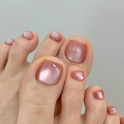 Summer Glitter Pure White Aurora Pearlescent Solid Color Cat Eye Fake Toenails Art Toe Nails False Nails Press on Nails Toenails