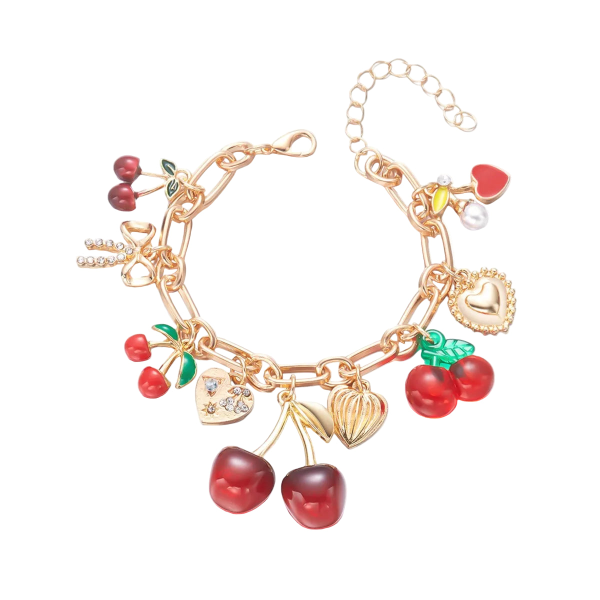 18K Gold Cherry Charm Bracelet - Elegant 18K Gold-Plated Jewelry Accessory - Gloss&Glamorous