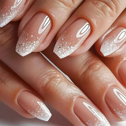Hot Selling French 3D Gold Line Flower Nail Art Almond Shape False Nails Detachable Finished Fake Nails Press on Nails with Glue