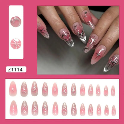 24pcs Manicure Long Almond False Nails French Simple Press on Nails Cherry Color Detachable Fake Nials DIY