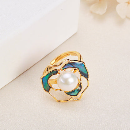 Pearl Camellia Flower Ring - Luxury 925 Sterling Silver Design