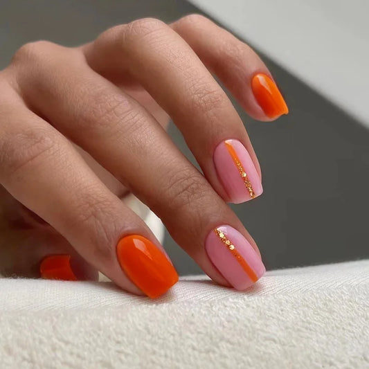 Round False Nails Green Red Wave French  Tips Press on Nails