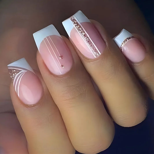 White French Press on Nails Gold Glitter Line.