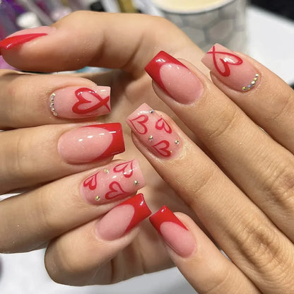 24Pcs Short French Wearable Fake Nails with Glue Simple Stripe Nail Art Full Cover Ballerina Fashion Press on Nail Manicure Tips