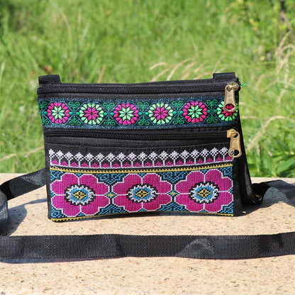 Shoulder Crossbody Bag - Double-layer Zipper Embroidered Women's Bag
