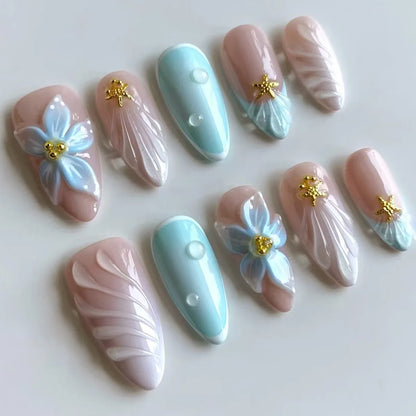 24pcs Wearable False Nail Strawberry Bow Design Nails Tips Red Short Almond Pearl Starlight Fake Nail Art Flower Press on Nails