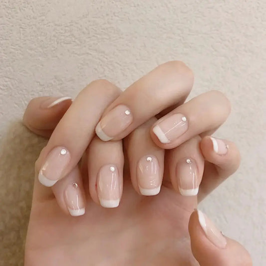Naked Pink French White Side False Nails Short Simple Nail Beauty Press on  Nails