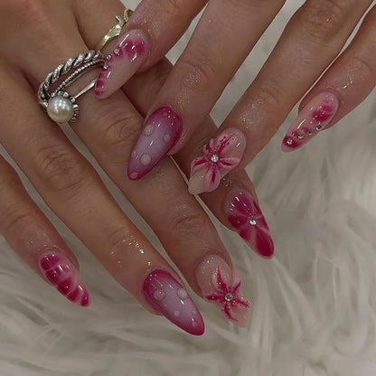 24/30PCS/BOX Cat Eyes False Nail 3D Bow Ripple Love Pearl Press on Nails Simple French Lines with Jelly Stickers Nail Tips
