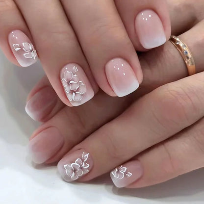 Naked Pink French White Side False Nails Short Simple Nail Beauty Press on  Nails