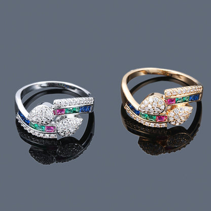 Colorful Zircon Gold Ring - Women's Geometric Inlaid Plated Design