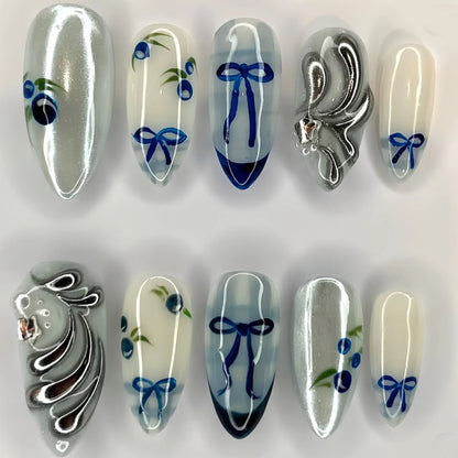 Summer Handmade Press on Nails Wearable Beach Seashell Design Long Almond