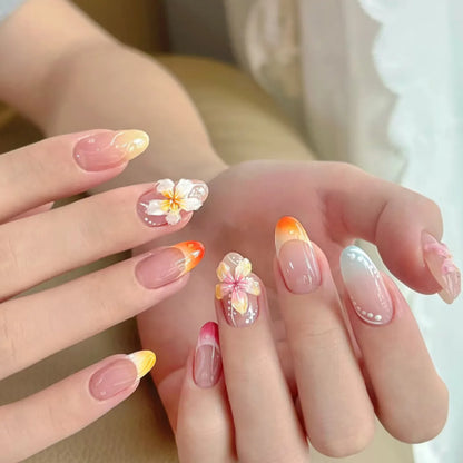 24pcs Cat's Eye Press on Nails Love Design French Pink Almond Fake Nail Mid-length Oval False Nail Art Reusable Glitter Manicure
