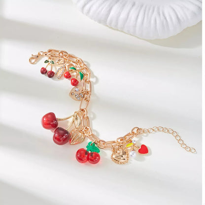 18K Gold Cherry Charm Bracelet - Elegant 18K Gold-Plated Jewelry Accessory - Gloss&Glamorous
