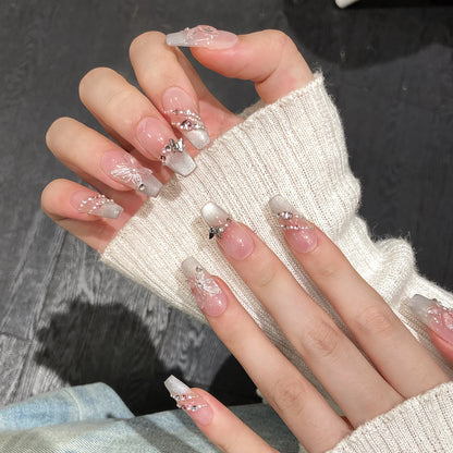 10Pcs Aurora Handmade False Nails with Jelly Glue Long Almond Fake Nail Art Shell Design Press on Nails Full Cover Manicure Tips