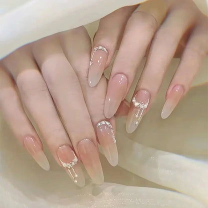 24/30PCS Reusable 3D Effect False Nail Green Ripple Glitter Press on Nails Full Cover Pink Bow Nail Tips for Women Girl