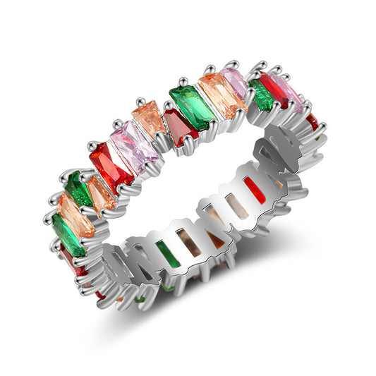Colorful Crystals Ring Micro Inlay AAA Zircon