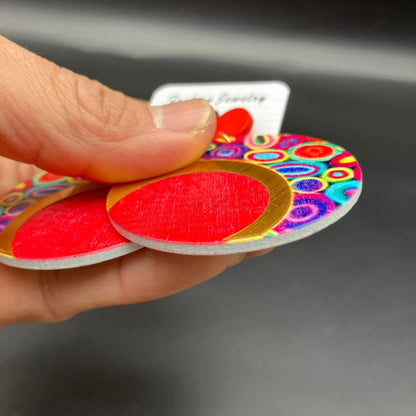 Wooden Printed Round Color Large Earrings