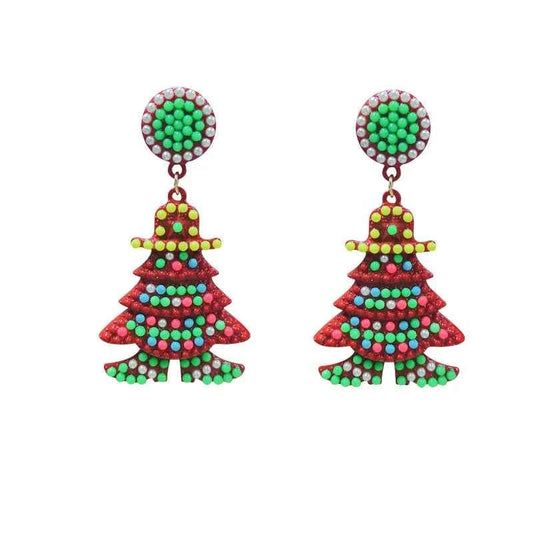 Festive Geometric Christmas Drop Earrings - Plated Alloy Holiday Statement Jewelry