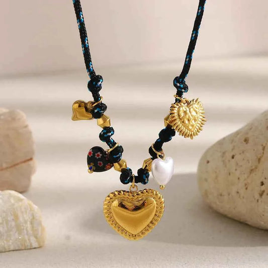 Leather Rope Heart Necklace with 18K Gold Plated Stainless Steel Pendant - Elegant Jewelry from USA - Gloss&Glamorous