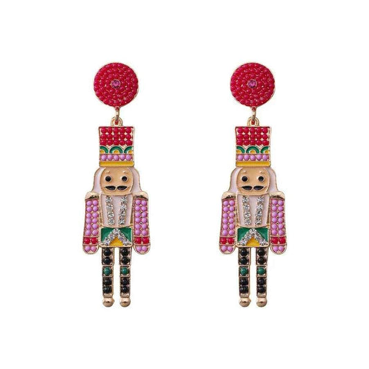 Nutcracker Clip-On Earrings - Handcrafted Christmas Statement Jewelry