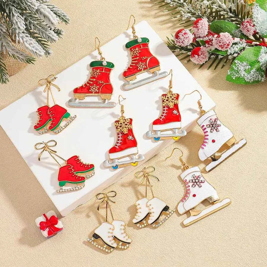 Christmas Style Ice Skating Shoe Stud Earrings Fashionable Vintage Diamond