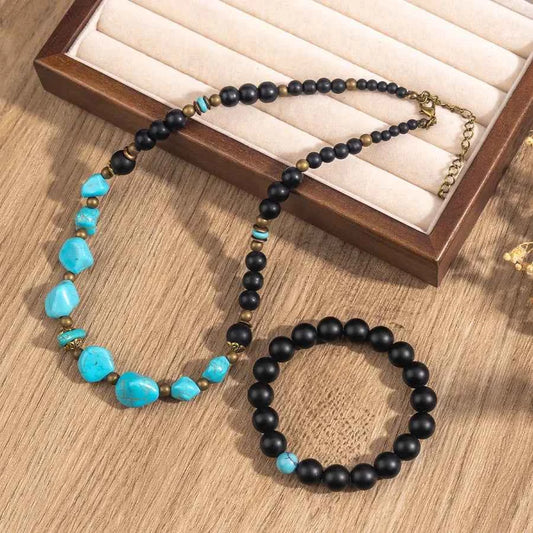 Natural Turquoise Jewelry Set - Bohemian Necklace and Earrings with Healing Stones from the USA - Gloss&Glamorous
